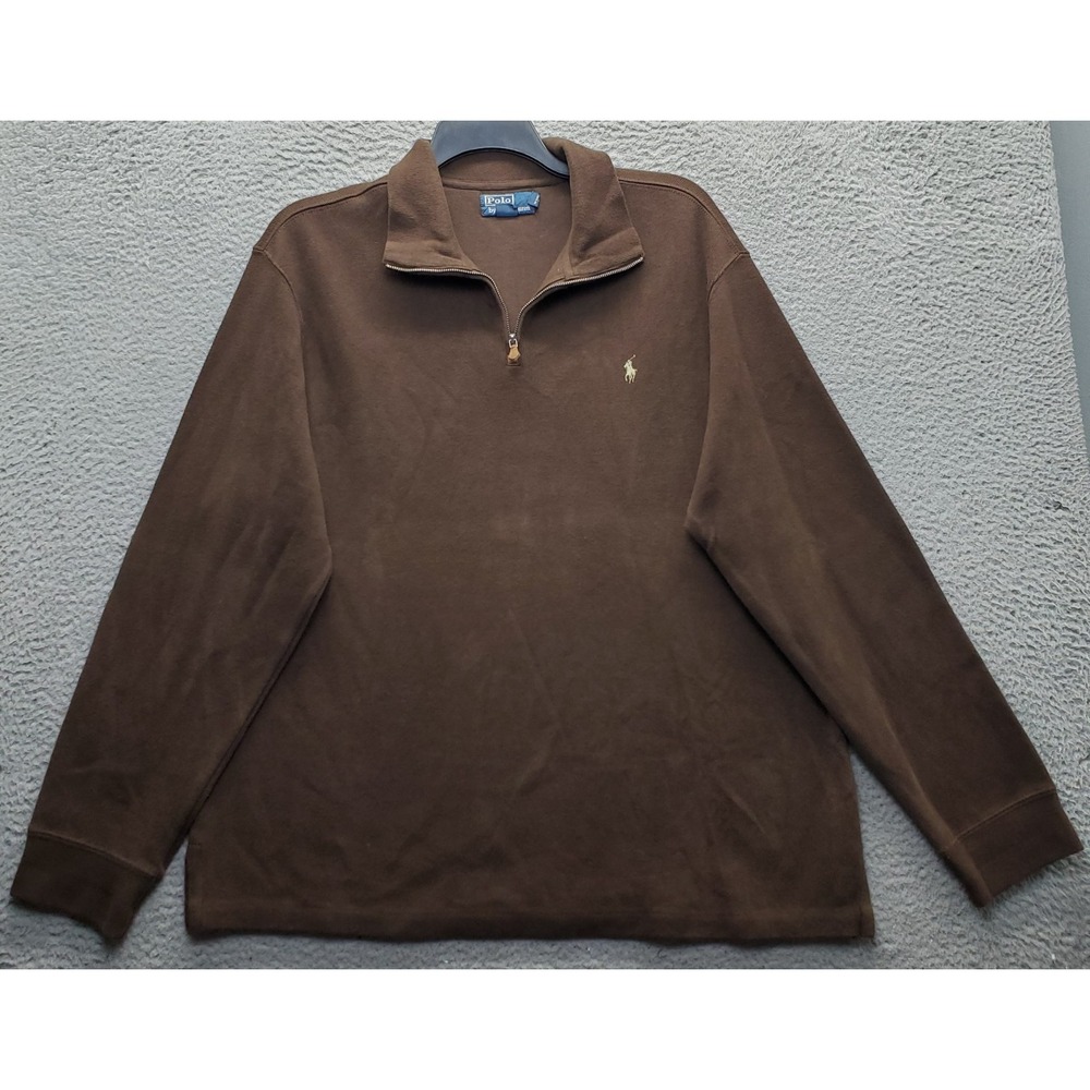 Polo by Ralph Lauren 1/4 Zip Pullover Sweater Mens XXL Brown Yellow Pony Logo